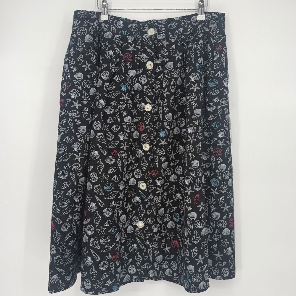 ModCloth Black Seashell Print Button Front Midi Skirt Size 16 NWT Rockabilly
